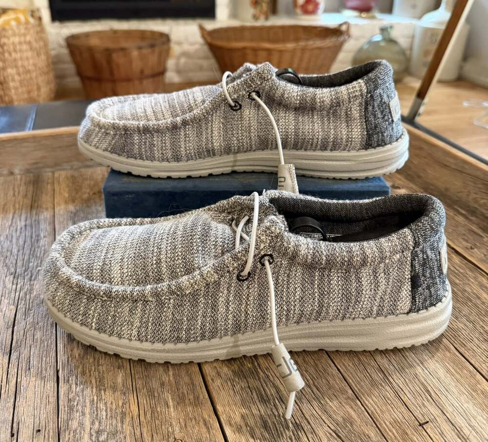 Hey Dude Wally Stretch Platinum Mix Men’s 10 Gray Knit Slip-On Shoes